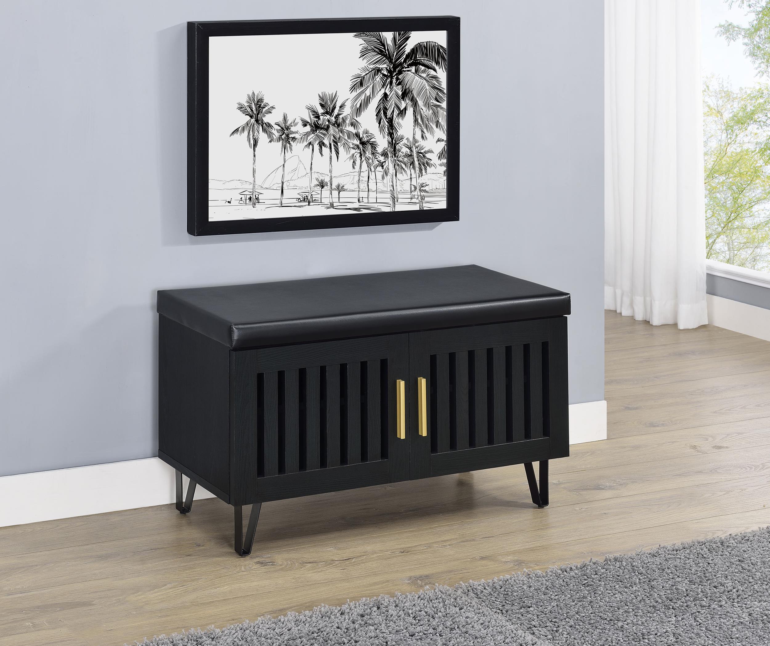 Coaster Brixton Mid-Century Modern Black Storage Bench Model 915152