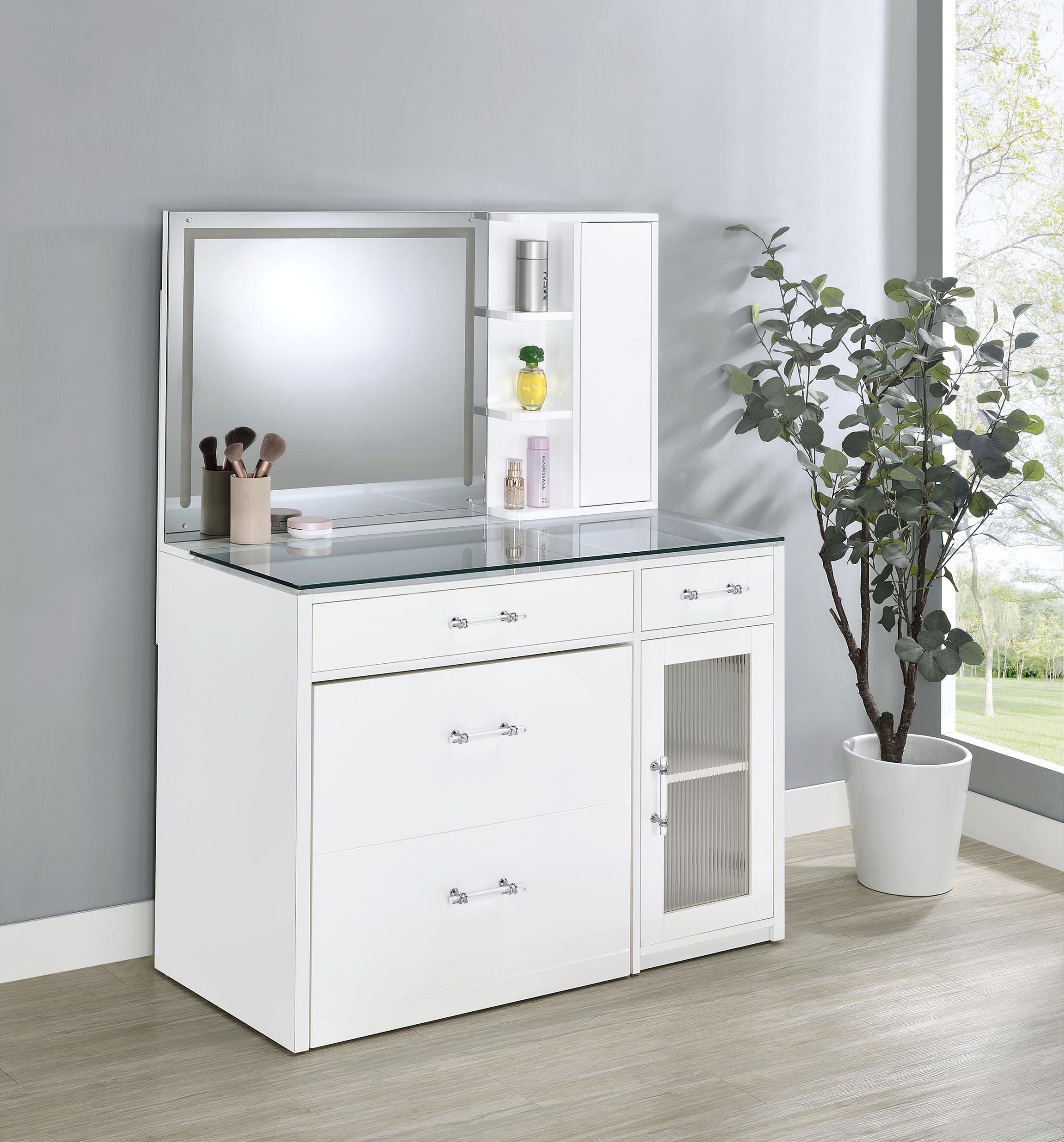 Coaster Flora Contemporary White High Gloss Vanity Model 930218