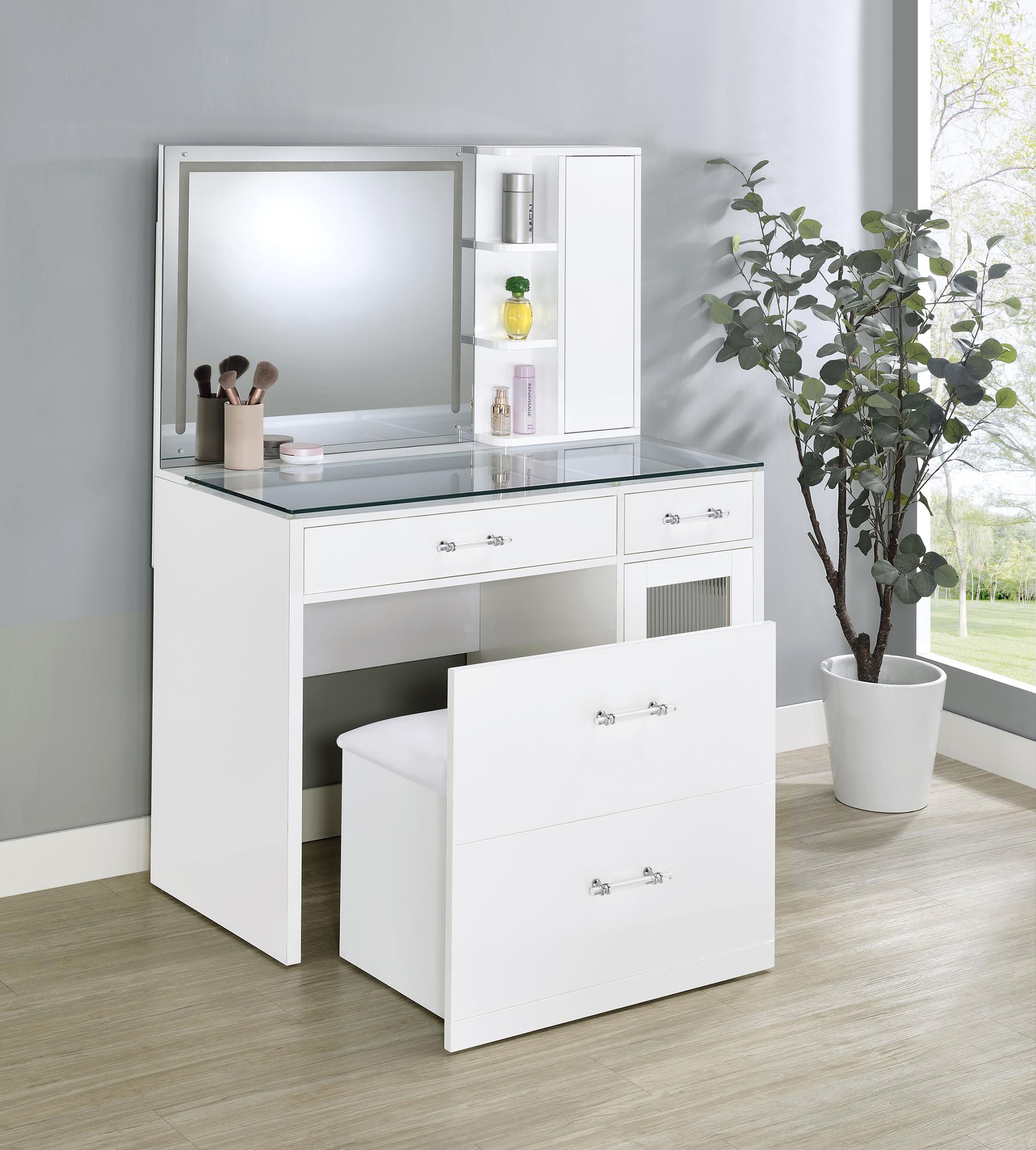 Coaster Flora Contemporary White High Gloss Vanity Model 930218