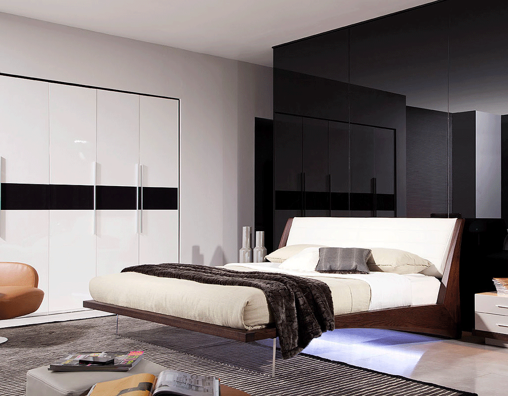 LA Furniture Eastern King Volterra Contemporary Brown Oak and White Floating Bed with Lights VGWCSG-B01-EK Contemporary Style by Vig Furnitrue Number 14666 Catch Home Goods
