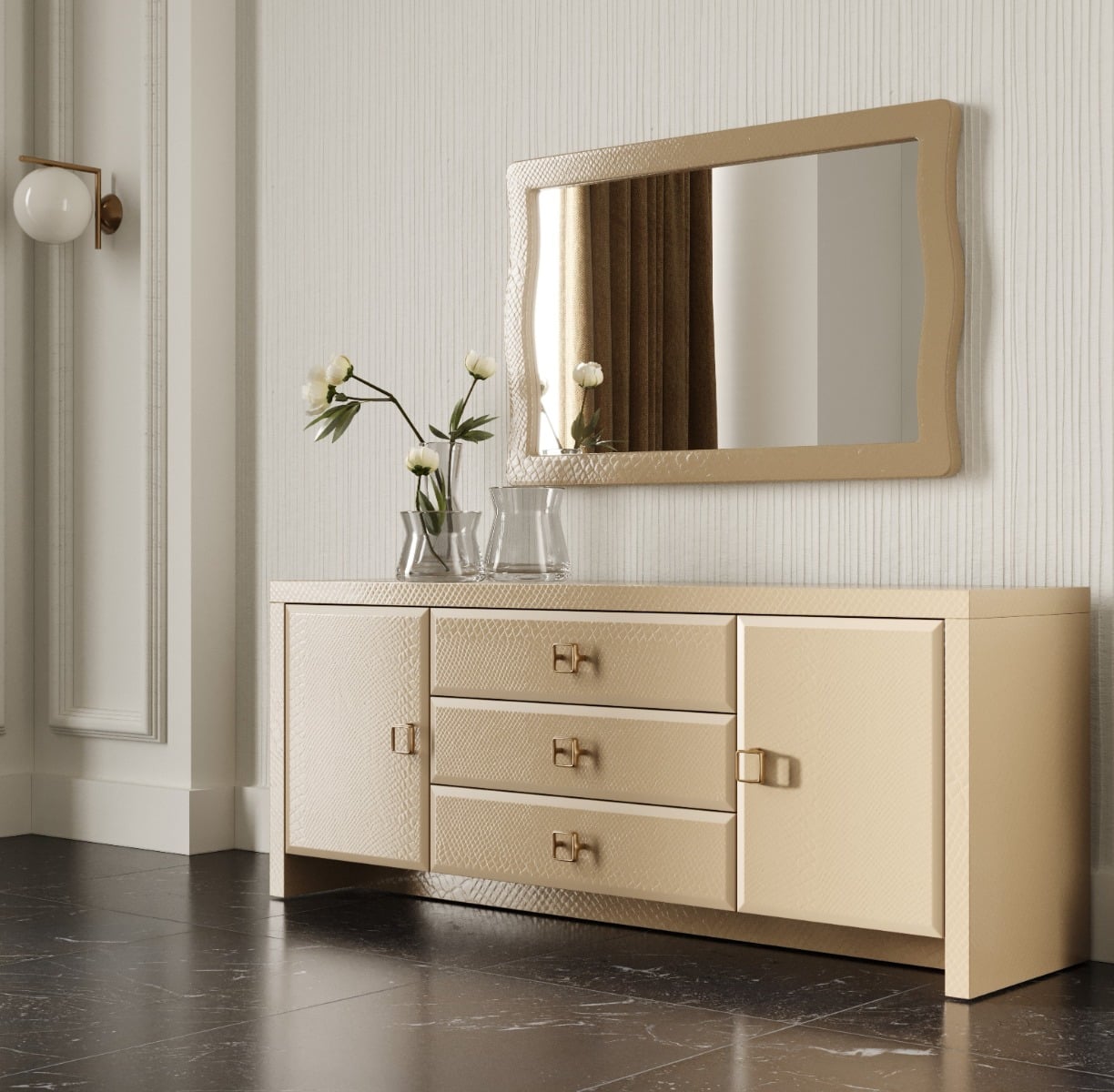 LA Furniture Ivarson Champagne Crocodile Glam Mirror VGUN-AW422-122-CHA Contemporary Style by Vig Furnitrue Number 79632 Catch Home Goods