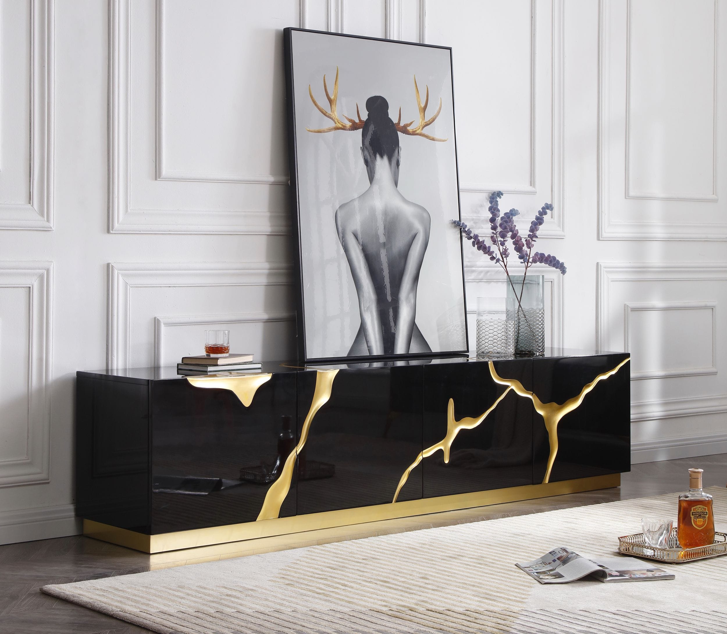 LA Furniture Aspen Modern Black & Gold TV Stand VGVCTV1801-BLK-TV Contemporary Style by Vig Furnitrue Number 78021 Catch Home Goods