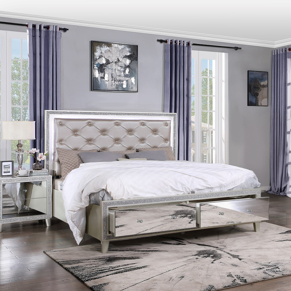 Acme Sliverfluff CK Bed with Led & Storages Model BD00240CK