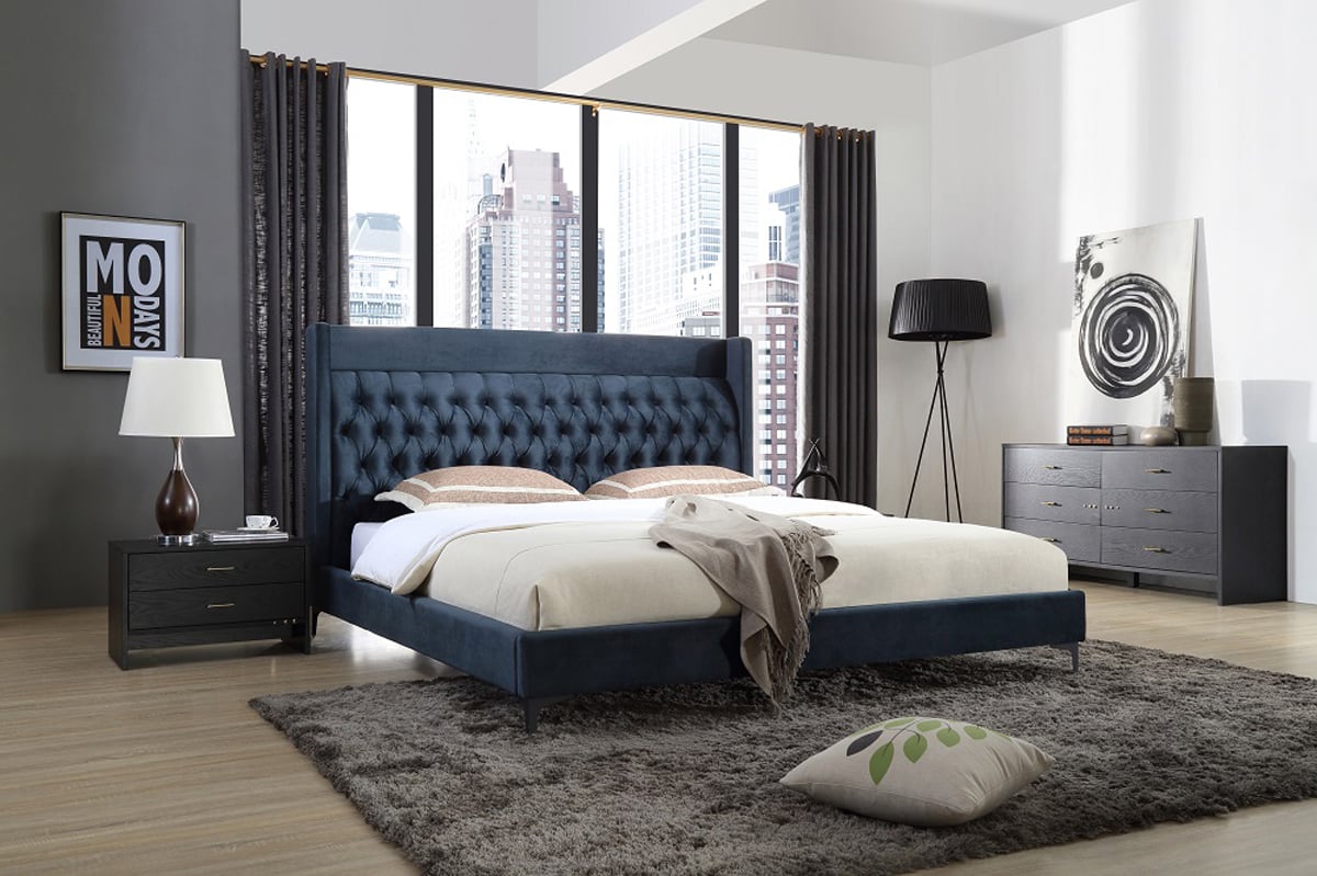 LA Furniture Eastern King Wales Modern Blue Fabric Bed VGVCBD8910-BLU-EK Contemporary Style by Vig Furnitrue Number 72926 Catch Home Goods