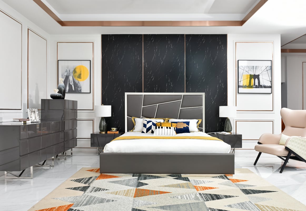 LA Furniture Queen Chrysler Modern Grey Bedroom Set VGVCBD8978-SET-GRY-Q Contemporary Style by Vig Furnitrue Number 74981 Catch Home Goods