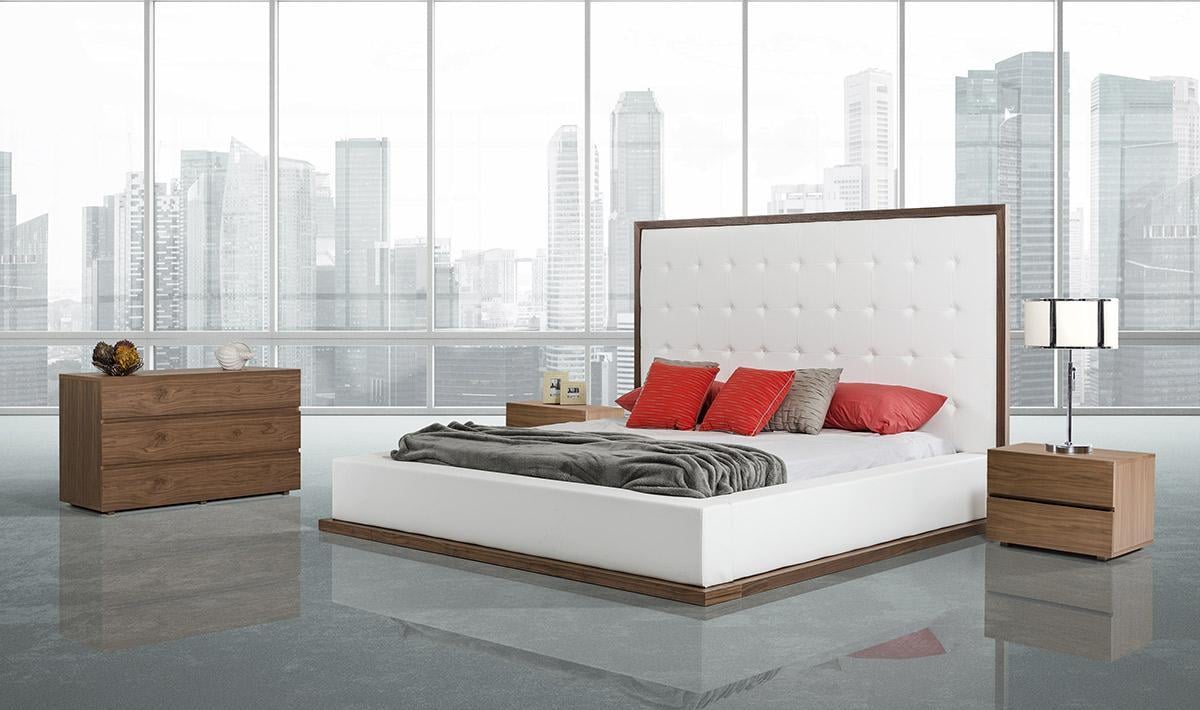 LA Furniture Queen Beth Modern Walnut with White Leatherette Bed VGBBMD317-WAL-Q Contemporary Style by Vig Furnitrue Number 16181 Catch Home Goods