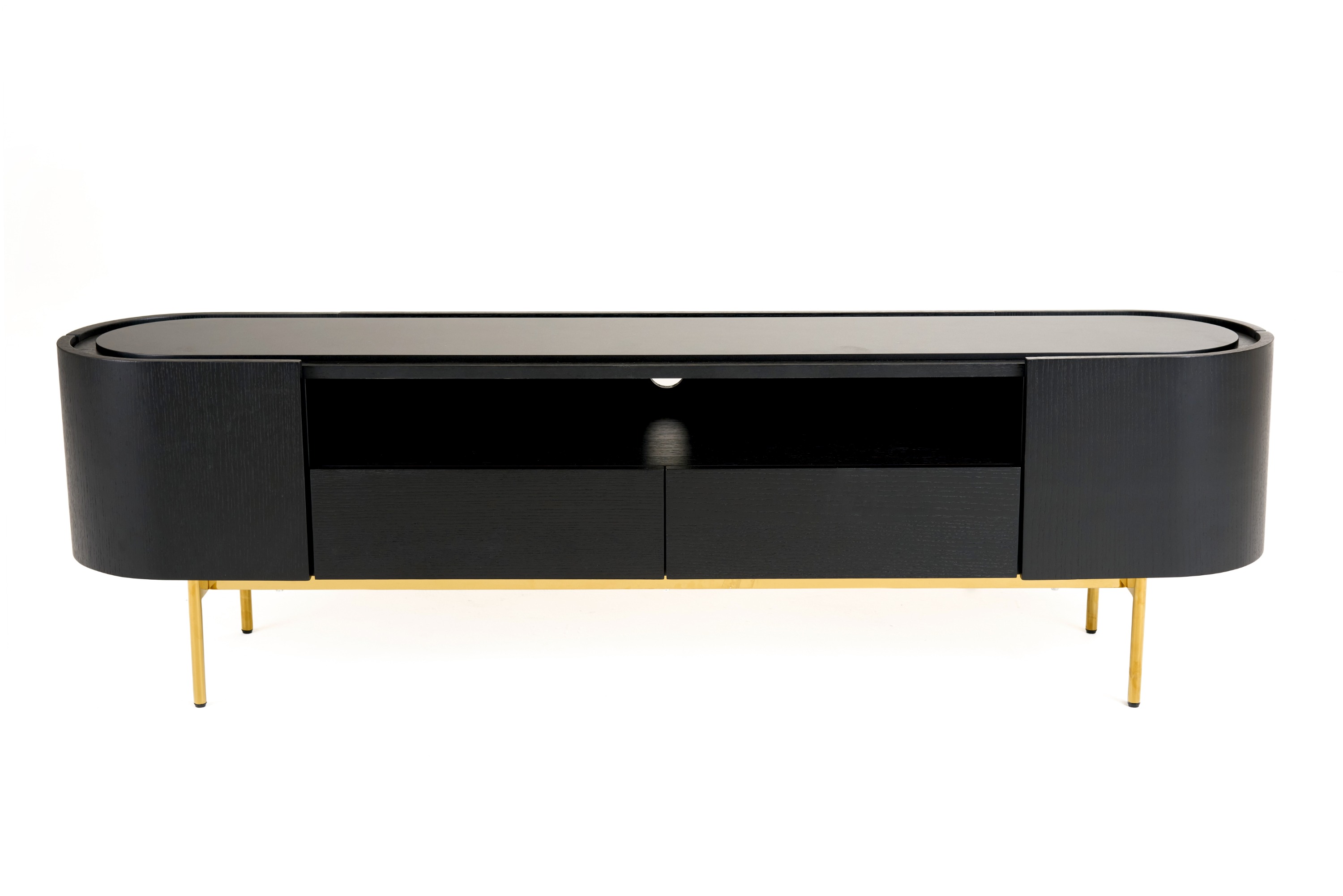 LA Furniture Bowie Mid-Century Modern Black Oak + Brass TV Stand VGDWJ9942 Contemporary Style by Vig Furnitrue Number 81001 Catch Home Goods