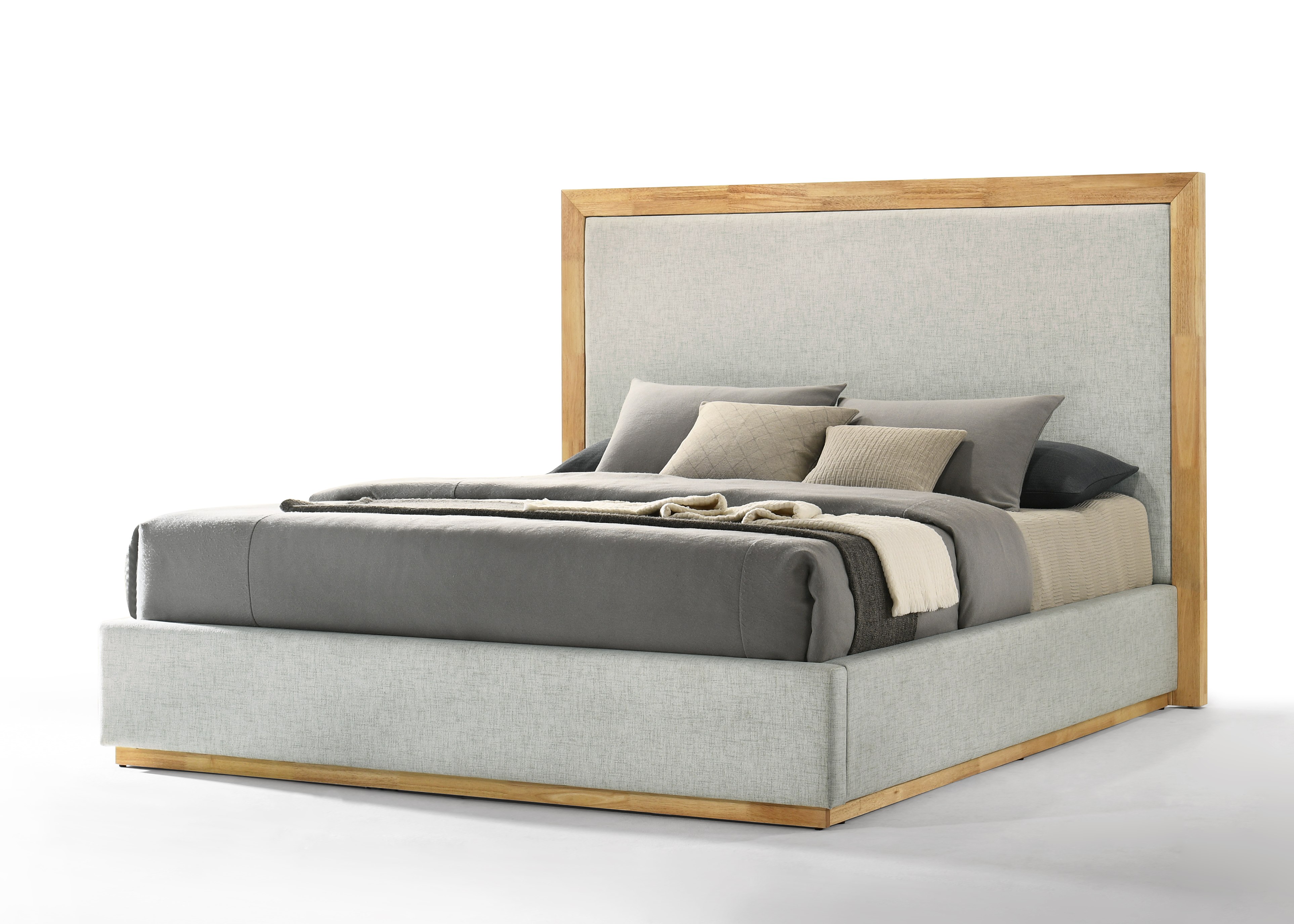 LA Furniture Eastern King Santa Barbara Modern Grey Fabric + Natural Bed VGMABR-152-BED-EK Contemporary Style by Vig Furnitrue Number 81222 Catch Home Goods