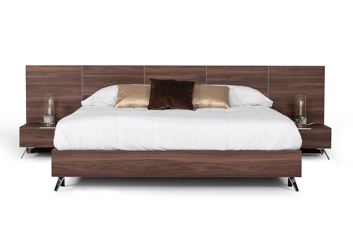 LA Furniture Queen Brooklyn Italian Modern Walnut Bed + Nightstands Set VGACBROOKLYN-BED-NS-Q Contemporary Style by Vig Furnitrue Number 82566 Catch Home Goods