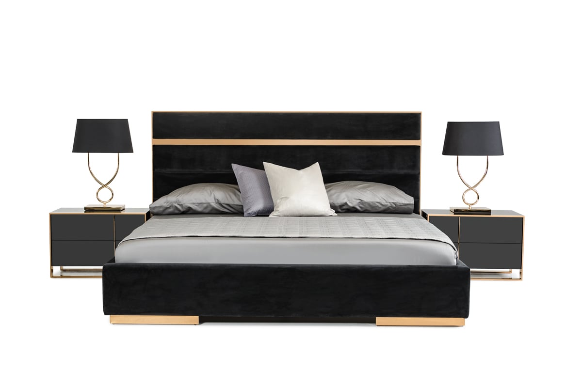 LA Furniture Eastern King Cartier Modern Black Velvet & Brushed Bronze Bed VGVCBD-A002-EK Contemporary Style by Vig Furnitrue Number 71987A Catch Home Goods