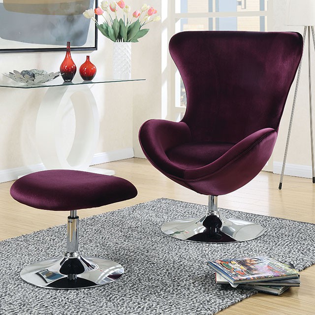 Furniture Of America Eloise Contemporary Purple Chair W/ Ottoman Model CM-AC6841