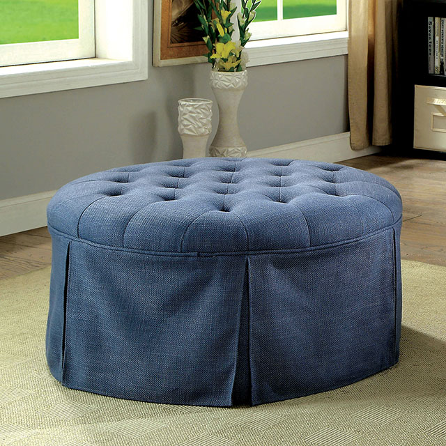 Furniture Of America Claes Transitional Blue Round Ottoman Model CM-BN6175BL
