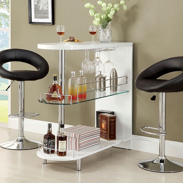 Furniture Of America Numbi Contemporary Off-White/Chrome Mini Server Model CM-BT8333-WH
