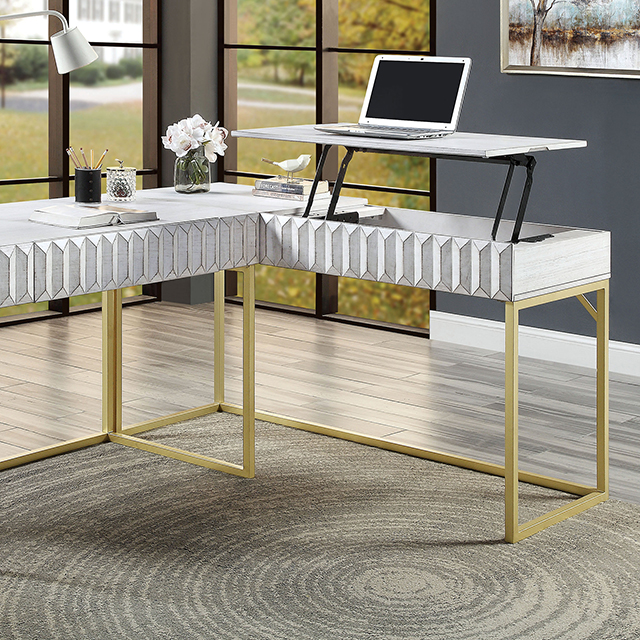 Furniture Of America Freiburg Transitional Antique White Corner Desk Model CM-DK406WH-PK