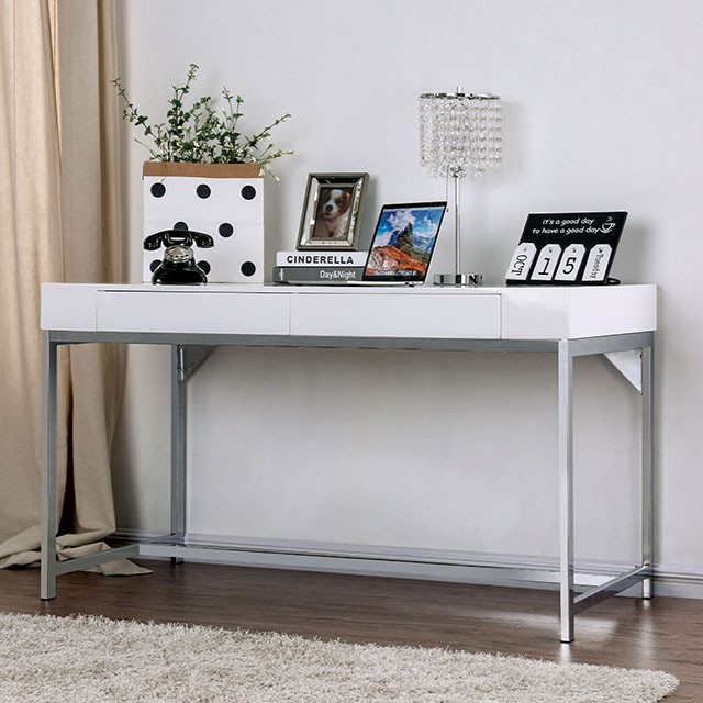 Furniture Of America Loke Contemporary White/Chrome Desk Model CM-DK5204