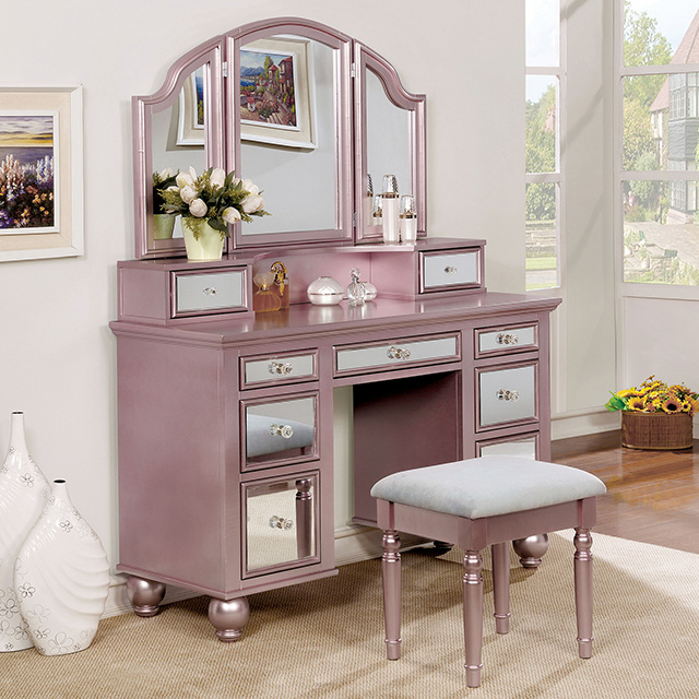 Furniture Of America Tracy Transitional Rose Gold Vanity W/ Stool Model CM-DK6162RG-STOOL