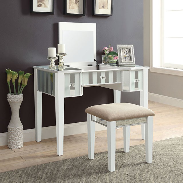 Furniture Of America Joyce Transitional White Vanity W/ Stool Model CM-DK6385WH-UPS3-STOOL