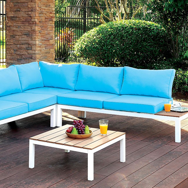 Furniture Of America Winona Contemporary White/Oak/Blue Patio Sectional W/ Ottoman Model CM-OS2580-PK