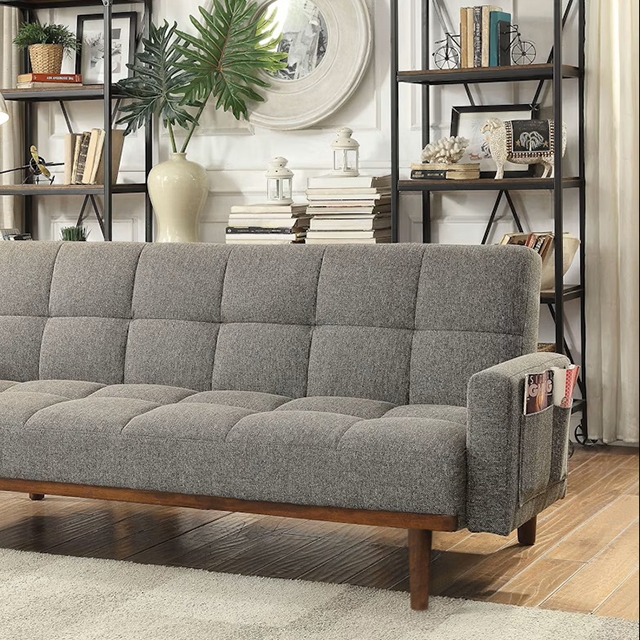 Furniture Of America Nettie Mid-Century Modern Gray Futon Sofa Model CM2605-FOLD-DOWN