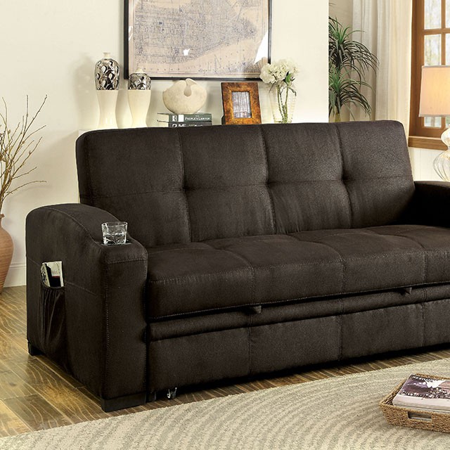 Furniture Of America Mavis Transitional Dark Brown Futon Sofa Model CM2691-SET-VN-FOLD-DOWN