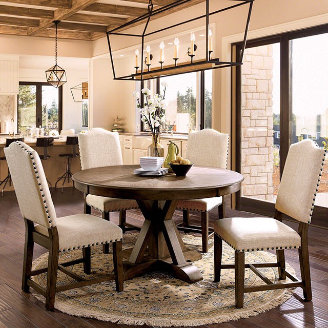 Furniture Of America Julia Rustic Light Oak/Beige Round Dining Table Model CM3014RT