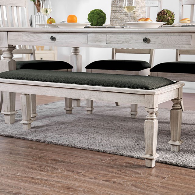 Furniture Of America Georgia Transitional Antique White/Gray Bench Model CM3089BN