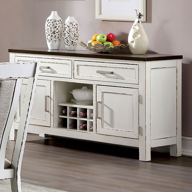 Furniture Of America Halsey Rustic Weathered White/Dark Walnut Server Model CM3142SV