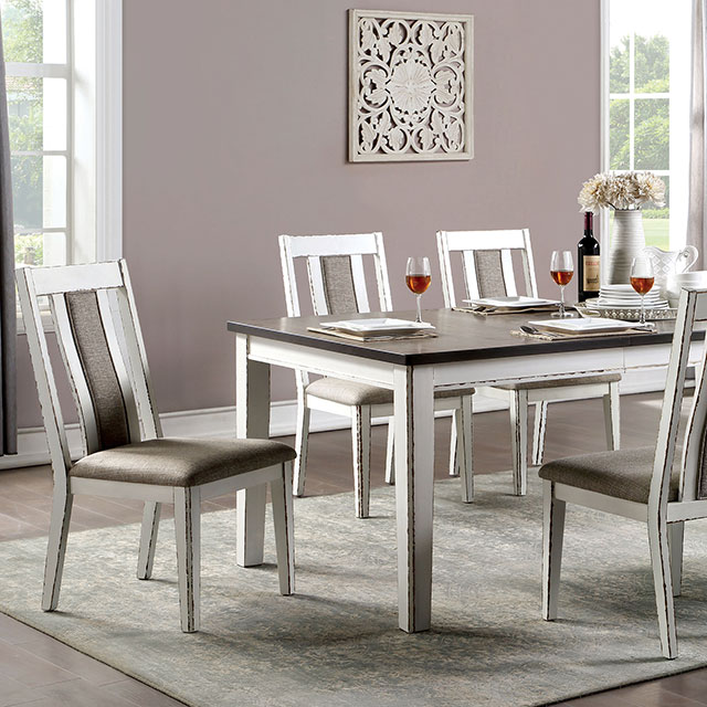 Furniture Of America Halsey Rustic Weathered White/Dark Walnut Dining Table Model CM3142T