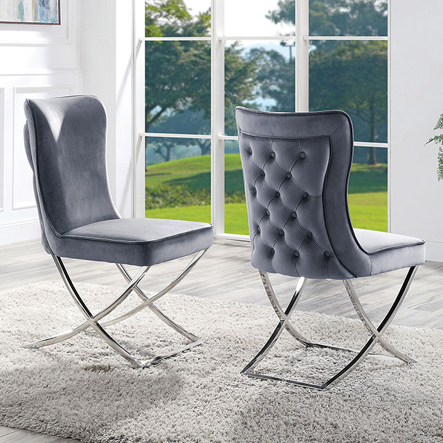 Furniture Of America Wadenswil Glam Chrome/Gray Side Chair (2/Box) Model CM3285SC-N-2PK