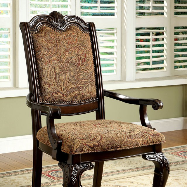 Furniture Of America Bellagio Traditional Brown Cherry/Brown Arm Chair (2/Box) Model CM3319F-AC-2PK