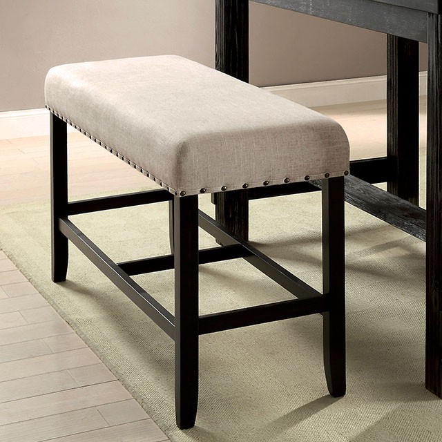 Furniture Of America Sania Rustic Antique Black/Beige Counter Ht. Bench Model CM3324BK-PBN