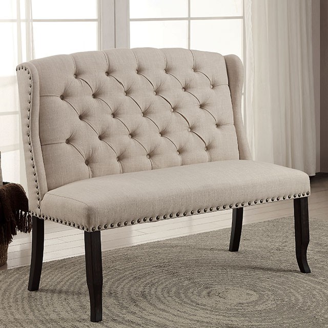 Furniture Of America Sania Rustic Antique Black/Beige Bench Model CM3324BK-BN