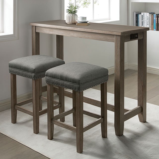 Furniture Of America Caerleon Rustic Wire-Brushed Gray/Gray 3 Pc. Counter Ht. Dining Set Model CM3474GY-PT-3PK-SOOL