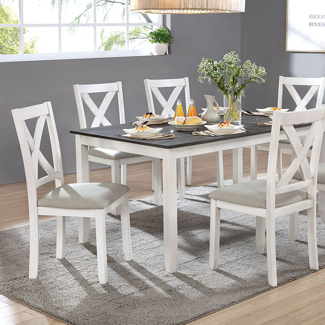 Furniture Of America Anya Rustic Distressed White/Distressed Gray 7 Pc. Dining Table Set Model CM3476WH-T-7PK-CHAIR