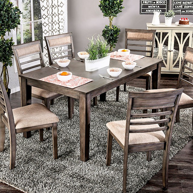 Furniture Of America Taylah Transitional Weathered Gray/Beige 7 Pc. Dining Table Set Model CM3607T-7PK-CHAIR