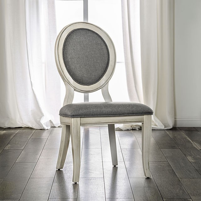 Furniture Of America Kathryn Transitional Antique White/Gray Side Chair (2/Ctn) Model CM3872WH-SC-2PK