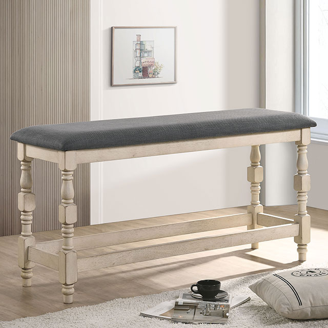 Furniture Of America Plymouth Rustic Ivory/Dark Gray Counter Ht. Bench Model CM3979PBN