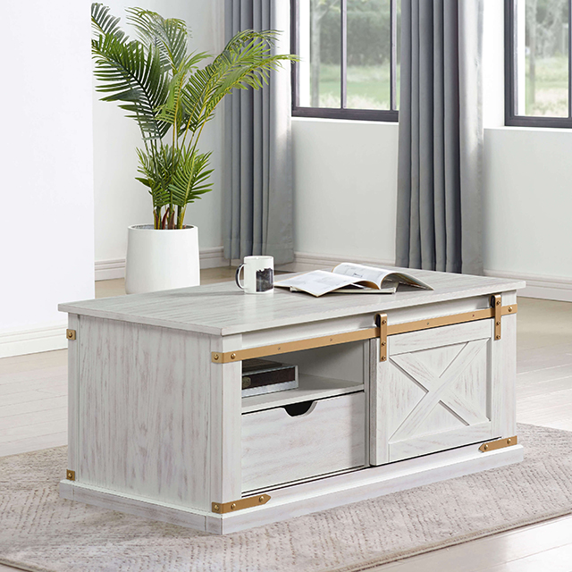 Furniture Of America Bacerra Rustic Antique White/Gold Coffee Table Model CM4018WH-C