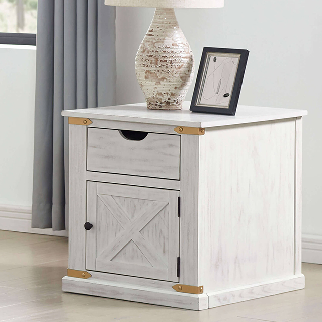 Furniture Of America Bacerra Rustic Antique White/Gold End Table Model CM4018WH-E