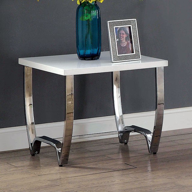 Furniture Of America Trina Contemporary White/Chrome End Table Model CM4058E