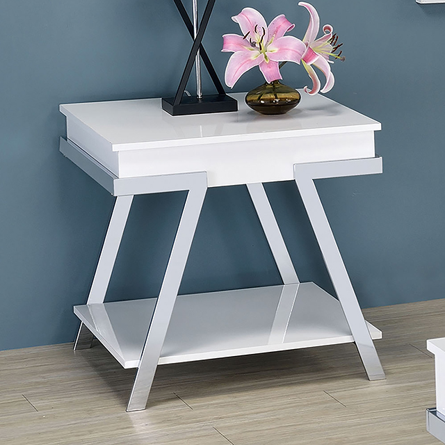 Furniture Of America Titus Contemporary White/Chrome End Table Model CM4193WH-E