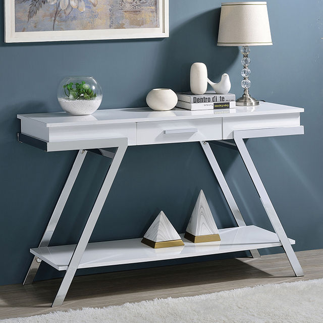 Furniture Of America Titus Contemporary White/Chrome Sofa Table Model CM4193WH-S