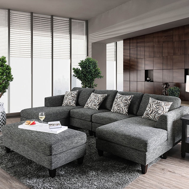 Furniture Of America Lowry Transitional Gray Sectional W/ Ottoman Model CM6363-SET-Ottoman