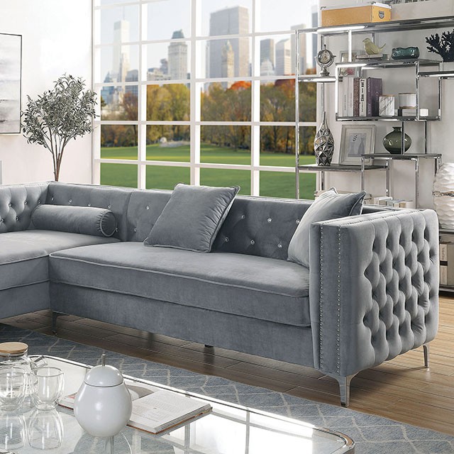 Furniture Of America Amie Glam Gray Sectional Model CM6652GY-SECT