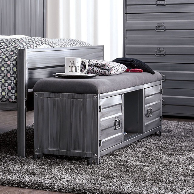 Furniture Of America Mccredmond Industrial Hand-Brushed Silver Bench Model CM7075BN