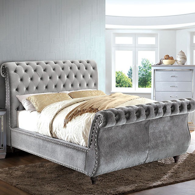 Furniture Of America Noella Glam Gray Bed Model CM7128GY-Queen Bed, Gray