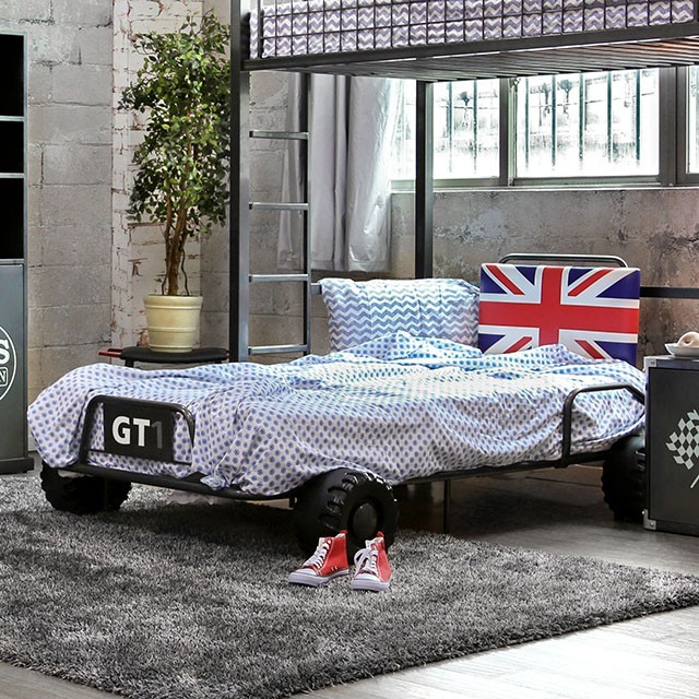 Furniture Of America Royal Racer Novelty Gun Metal Bed Model CM7190-Twin Bed, Blue