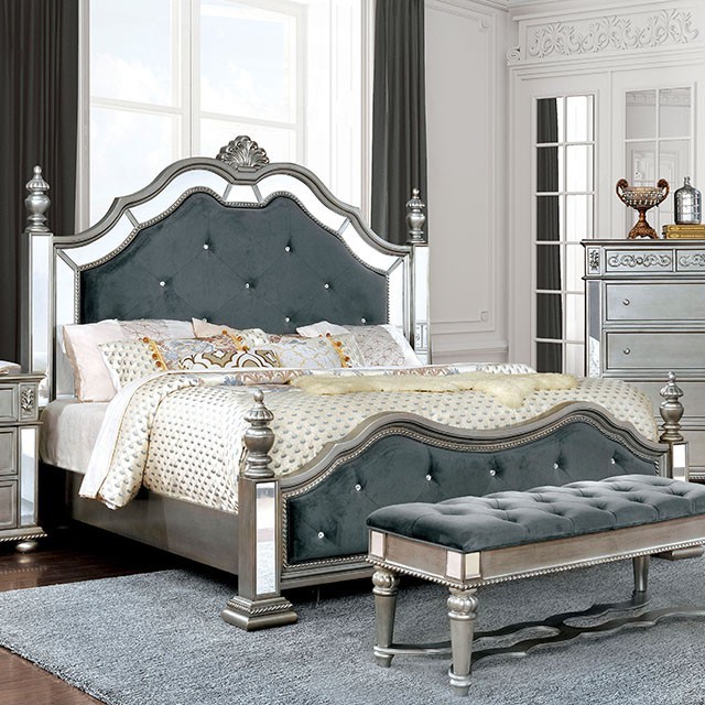 Furniture Of America Azha Glam Silver/Gray Bed Model CM7194-Queen Bed