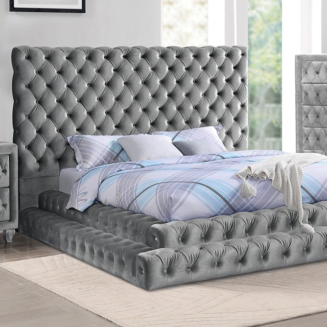 Furniture Of America Stefania Glam Gray Bed Model CM7227GY-Queen Bed
