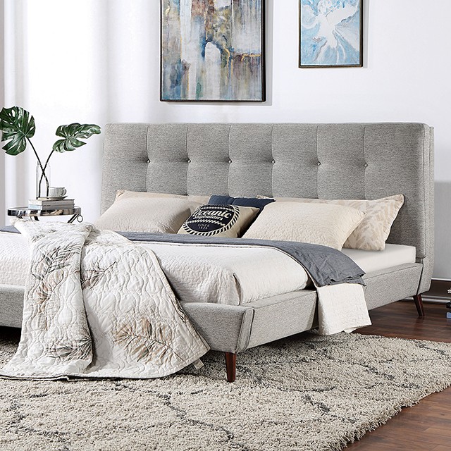 Furniture Of America Leomin Mid-Century Modern Gray Bed Model CM7241GY-Queen Bed
